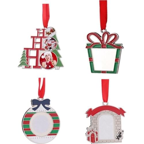 Sublimation Blank Pendant Heat Transfer Christmas Tree Hanging Ornament with Red Hanging Rope for Holiday DIY Crafts
