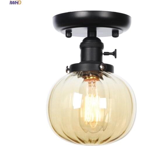 IWHD Amber Glass Ball LED Ceiling Lamp For Living Room Porch Stair Light Loft Industrial Vintage Ceiling Lights Lampara Techo