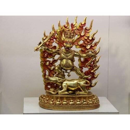 Tibet Buddhism Pure Copper Gold Gilt Yama Dharmaraja Yamantaka Buddha Statue