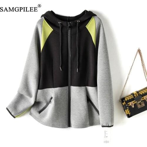 Street Hooded Women Sweatshirts 2021 Autumn New Cardigan Zipper Patchwork Space Cotton Slim Spring Oversized Hoodie Woman 4XL