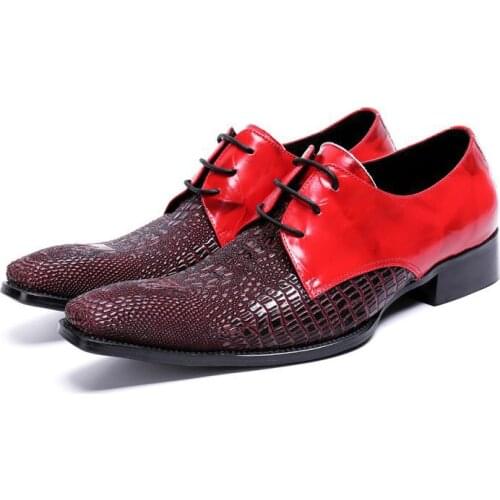 Vintage Brogue Hand-carved Red Leather Shoes Casual British Style Business Dress Mens Shoes