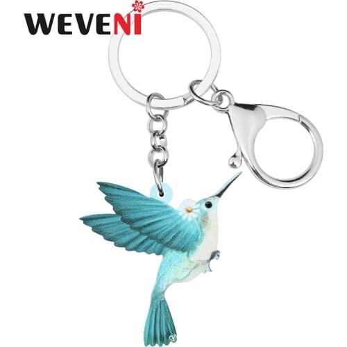 WEVENI Acrylic Blue Hummingbird Keychains Aesthetic Lovely Animal Bird Keyring Jewelry For Women Kid Girls Funny Gift Bag Charms