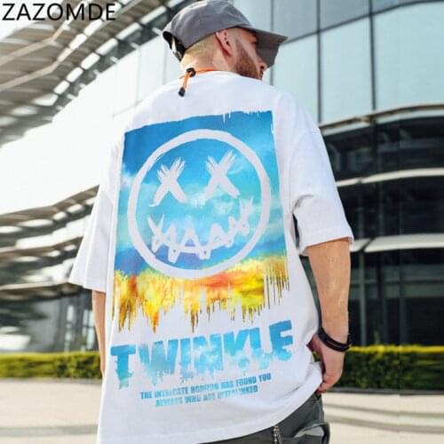 ZAZOMDE Summer Trend Short-sleeved T-shirt Loose Streetwear Top Harajuku Hip-hop Devil Grimace Print Tshirt Oversized Tees Men
