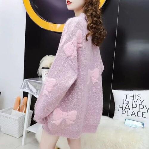 Lazy Wind Sweater Coat Women Spring Autumn New Sweet Long Sleeve Kintted Pullovers Sweaters Girl Loose Jumper Pull Femme W1646