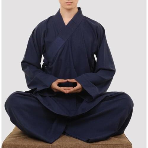 100%COTTON shaolin monk kung fu suits zen lay meditation clothing arhat/lohan martial arts uniform Summer&Spring blue/gray