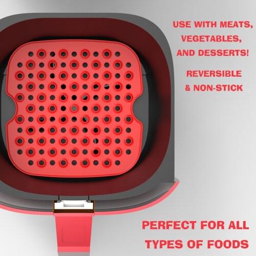 2 PCS Air Fryer Mats Food-Grade Silicone Non-Stick Reusable Long Lasting Heat-Resistant Portable Washable for Kitchen TS2