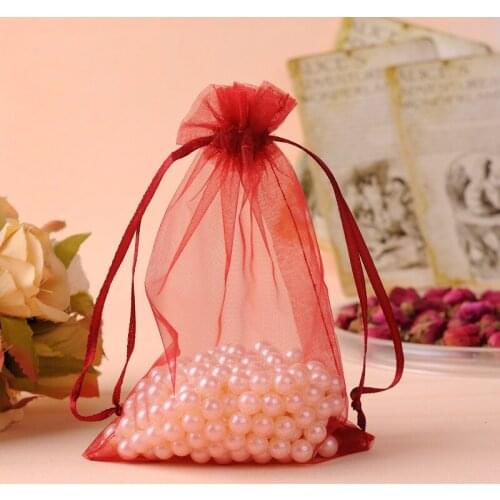 25x35cm Wine Red Gift Bags 50Pcs/Lot Large Organza Packaging Bags Drawstring Pouch For Christmas Can Be Custom Logo