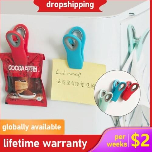 3pcs Plastic Moisture-proof Seal Pour Food Bag Clip Sealer Clamp For Snack Storage Magnetic Refrigerator Stickers Kitchen Tools