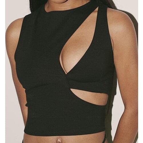 BKLD Black Female T-shirt Y2K Asymmetry Sexy Short Tank Tops Hollow Out Sleeveless Fake 2 Pcs Tees All-match Casual Streetwear