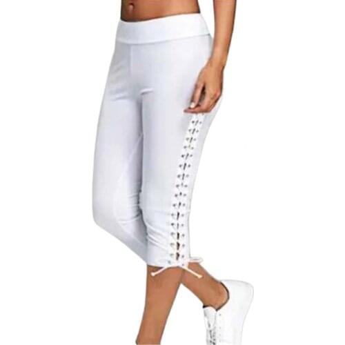Capri Pants Women High Waist Cropped Trousers Drawstring Bandage Skinny Leggings Capri Pants Women Pants Plus Size Pants Female