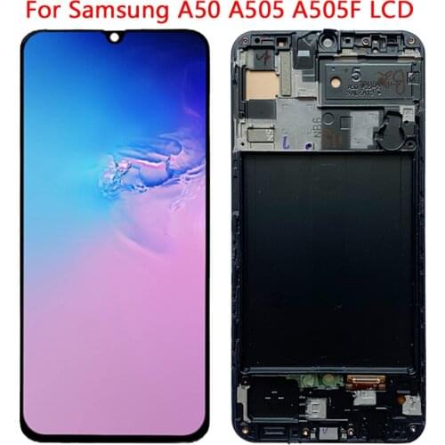 SUPER AMOLED Display For Samsung A50 LCD Display Touch Screen With Frame Digitizer Assembly For SM-A50 A505 A505F LCD Repair