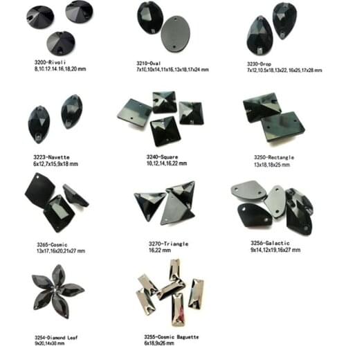 K9 Crystal Mirror Strass Rhinestones mixed shape black Jet glass Flat back sew on rhinestones diy clothing Garment Decoration