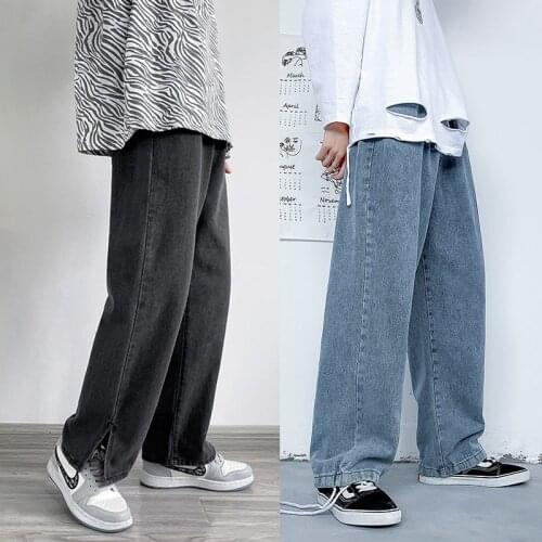 Baggy Jeans Mens Trousers Oversize Y2K Pants Wide Leg Denim Overalls Solid Drawstring For Male Pantalon Hombre Calça 2021 New