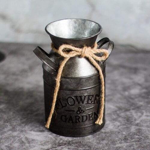 Retro Metal Flower Bucket With Handles Rope Planter Bucket Home Flower Holder Pot Desktop Decoration Photography Props