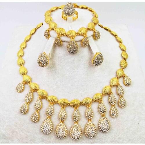Fashion high quality jewelry wedding set in African protective color Dubai Italian women Necklace Earrings tourism jewelry