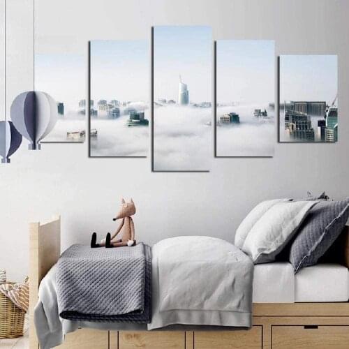 Canvas Wall Art 5 Piece Paintings Misty City Modular Posters Pictures Home Living Wall Decor Modern Bedroom Decoration Prints