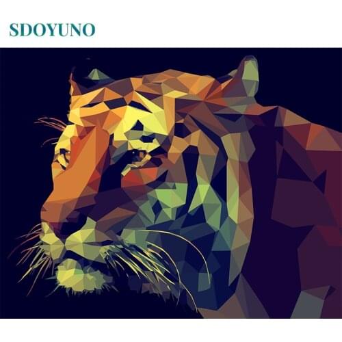 SDOYUNO 60X75cm Oil Painting By Numbers Tiger Room Decoration DIY pictures by numbers Frameless Digital Canvas Painting