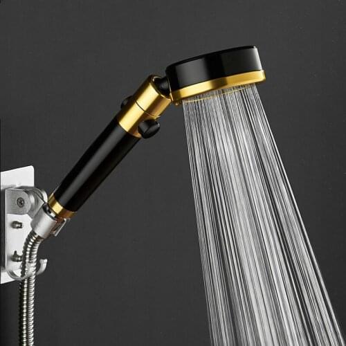 360degree pressurized aluminum alloy black gold shower head with switch rain shower head shower water stop hand-held nozzle