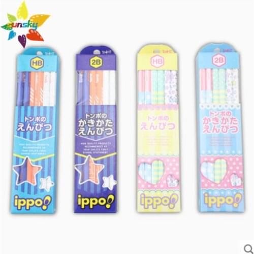 Tombow ippo! 12pcs Learning pencil wooden pole lead hexagon pencil HB writing pencil 2B test card pencil Stationery art supplies