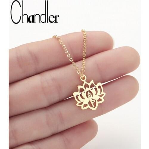 Chandler Yoga Lotus Pendant Necklaces Women Stainless Steel Choker KARMA Buddha Muslim Jewelry India Bijoux Femme Homme Bijoux