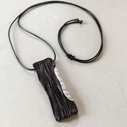 Rectangle Sandalwood Pendant Necklace
