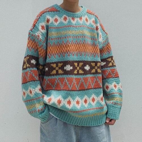 Japanese Vintage Pullover Men Round Neck Free Shipping Clothing Loose Casual Hip Hop Harajuku Couple Christmas Sweater