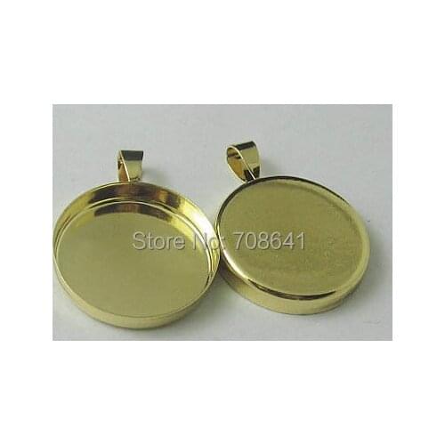Blank Round Deep Wall Bezel Cups with Bail Pendant Base Resin Cabochons Settings Findings DIY Jewelry Making Golden tone