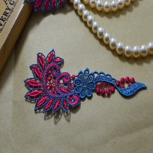 The Size 12*4.5cm (3pieces/lot) Venice sewing flower red and blue mixed dress lace applique embroidery lace pattern