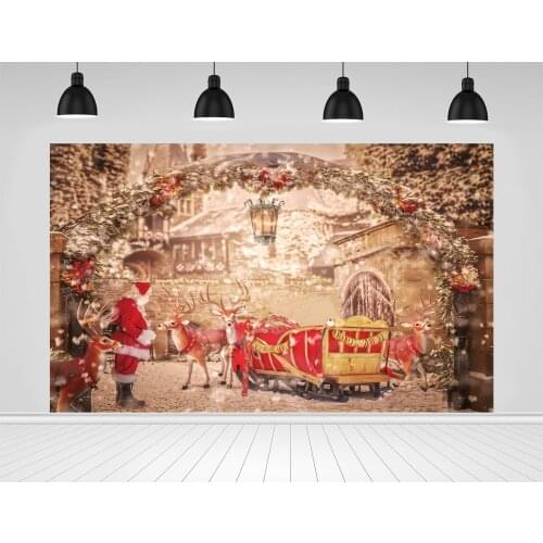Scopiso Christmas Photo Backdrops Santa Claus Elk Carriage Vintage Lantern Arch Door Small Town Baby Photocall Poster Background