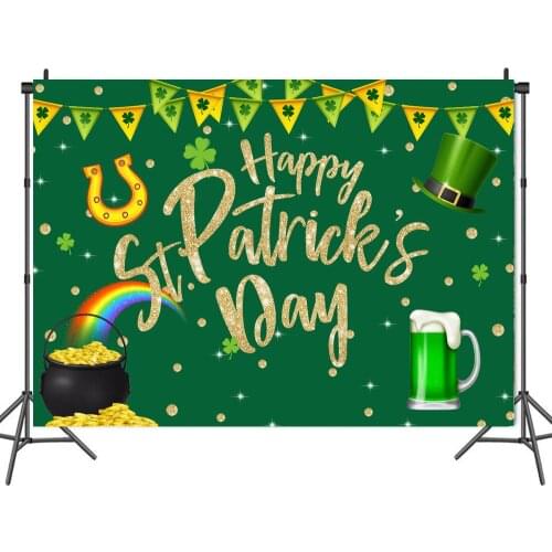 Happy St. Patricks Day Lucky Green Clover Backdrops Photos Background Decor for Portrait Photography Photocall Studio Props