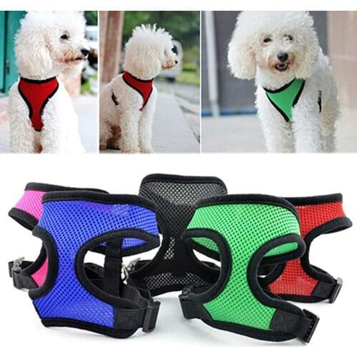 Solid Dog Harness Adjustable Breathable Soft Dog Pets Collar Nylon Mesh Vest Harness For Pets Dog Chest Strap Leash Vest Rope