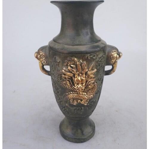 Collection chinese Handmade old bronze Gilt Dragon vase, Home Decoration antique vase