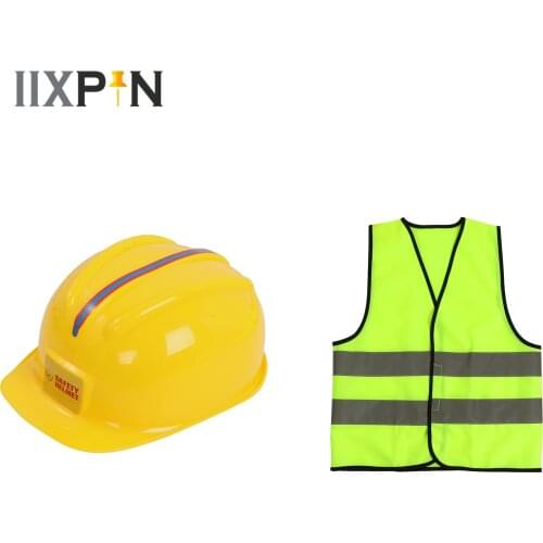 Construction Costume for KidsConstruction Hat and Costume Vest Dress Up Accessory for Children Role Play Toy Set Worker Cosplay