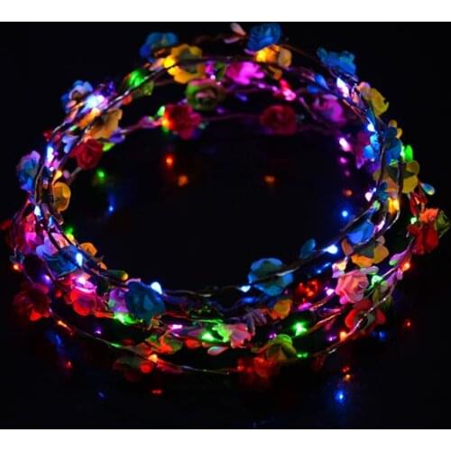 Led Flower Wreath Headband Crown Festival Floral Garland Bohemia for Park Wedding Headdress Glow Hair Band Hen Party favor Decor