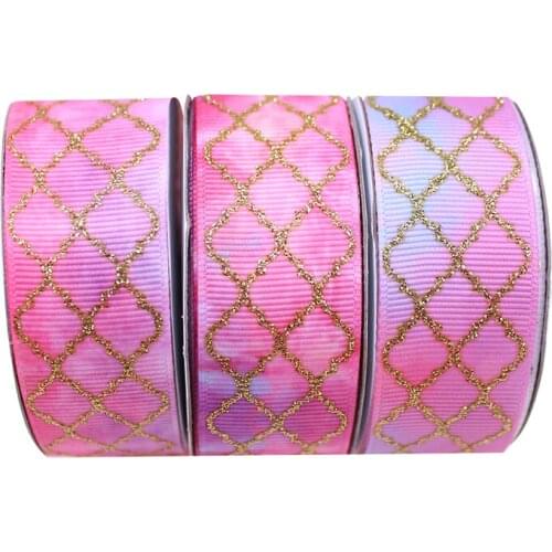T.R RIBBON 1 inch 25mm gold quatrefoil printed grosgrain ribbon 3 colors for options