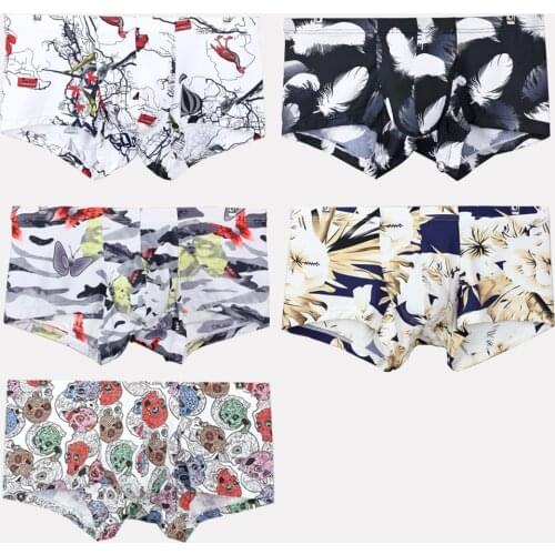 5 pcs/Lot Brand Boxers Men Underwear Sexy Print Shorts Mens Panties Shorts Home Underpants Man Underwear Boxer HT015
