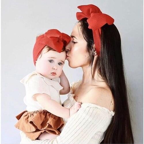 Solid Color Handmade Bowknot Parent and Child Headband Cute Bows Elastic Wide Hairband Sweet Hair Accessories Party Decoration