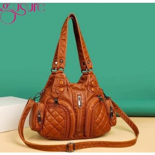 Gusure Vintage Lrarge Capacity Crossbody Hobo Bags for Women Designer Handbags and Pruse Female Top-handle Shoulder Bags sac