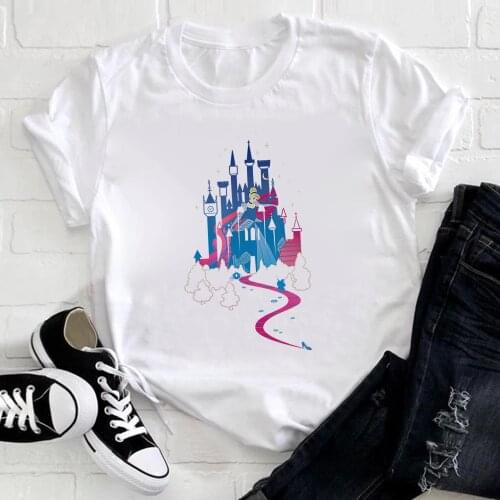 Summer New Disney Cinderella Castle T-Shirt Harajuku Short-sleeved T shirt Women Round Neck Top
