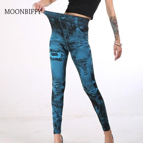 Sexy Women Leggings Imitation Jeans High Waist Pants Fitness Elastic Slim Leggins Mujer 2021 Sport Casual Leggins Female Push Up