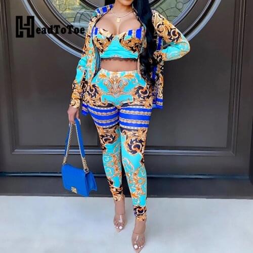 Colorblock Print Crochet Sexy Streetwear 2 Piece Set Women Full Sleeve U-neck Skinny Pencil Two Piece Outfits Woman