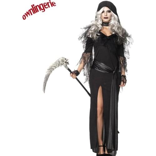 2017 New Hot Black Dark Devil Fallen Angel Costume Women Sexy Halloween Party Adult Gothic Witch Costume Fancy Dress w1711