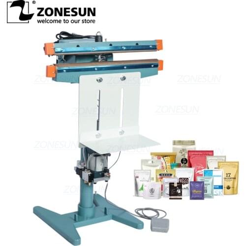 ZONESUN Pneumatic Foot Pedal Heat Sealing Machine Dry/Wet Aluminum Foil Plastic Bag Heating Sealer Food Beverage Machinery
