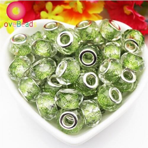 10Pcs Big Hole Faceted Clear Color Glitter Glass Beads Crystal Spacer Beads Slide Charm Snake Chain Fit Pandora Bracelet Jewelry