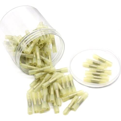 100PCS Yellow 12-10AWG Waterproof Insulated Heat Shrink Butt Electrical Wire Connectors Crimp Terminals Kit