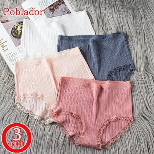 3Pcs/Lot Sexy Women Cotton Lace Edge Panties Underwear Seamless Briefs High Waist Solid Female Comfort Breathable Lady Lingerie