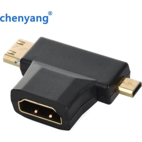 3 in 1 HDMI Female to Mini/Micro HDMI Male Connecter Adapter 1080P HDMI Extender for PC HD TV Laptop