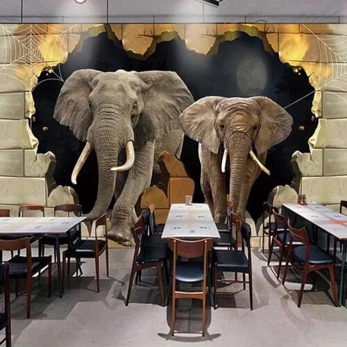 Custom 3D Elephant Broken Self Adhesive Wallpaper Decor Painting Creative Children Room Bedroom Restaurant Living Room Murals