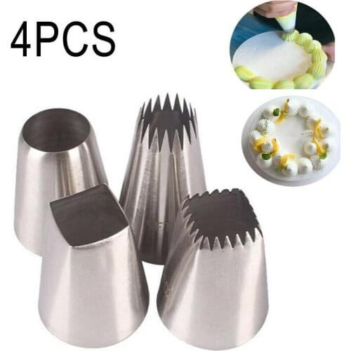 4pcs/set Cream Nozzle Russian Icing Piping Mouth Kitchen Decoration Gadgets Stainless Steel Fondant Pastry Baking Decor Supplies