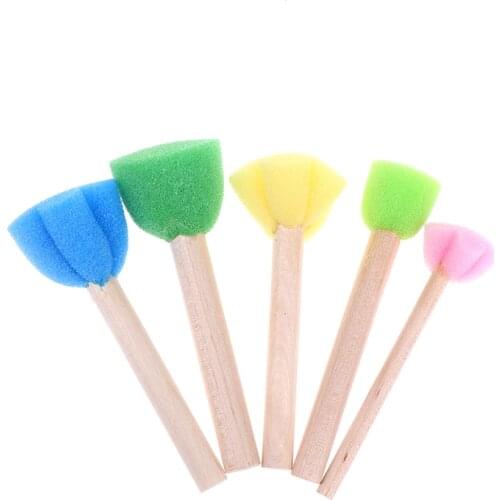 Toys for Children 5pcs Wooden DIY Painting Sponge Brush Toy Handle Flower Graffiti Sponge Art Supplies Seal Painting Tools